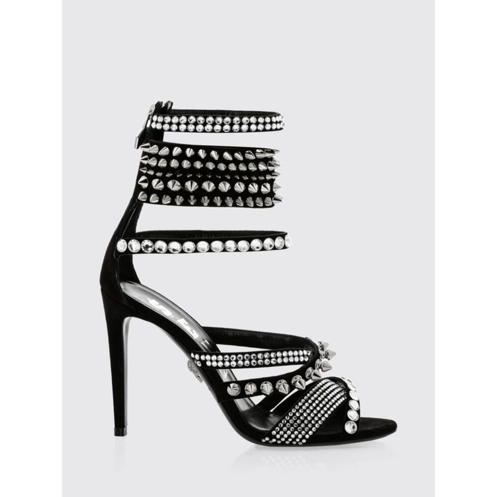 Suede High-Heeled Sandals Philipp Plein With Crystal And Stud Embellishments